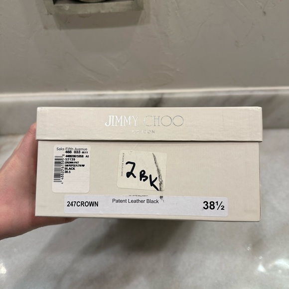 Jimmy Choo Crown Patent Black Leather Peep Toe Heel - Picture 13 of 13